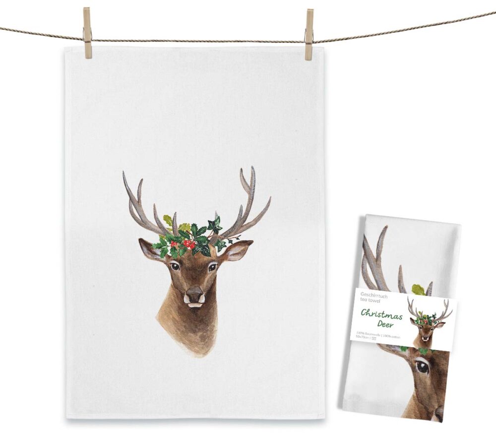 Maluu Design Geschirrtuch Christmas Deer Hirsch