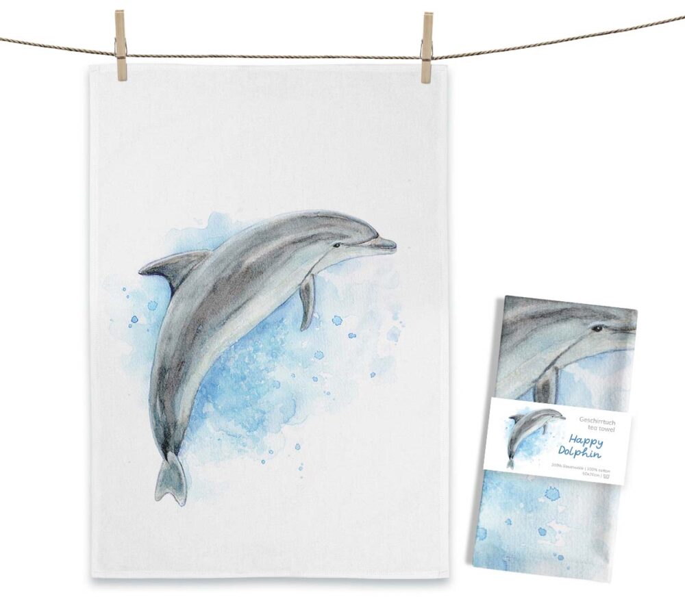 Maluu Design Geschirrtuch Happy Dolphin Delfin