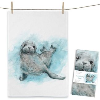Maluu Design Geschirrtuch Swimming Seal Robbe