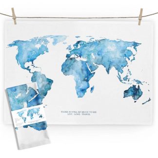 Maluu Design Geschirrtuch World blue Live Love Travel