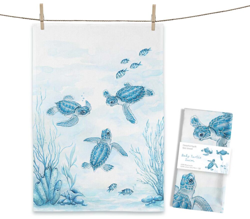 Maluu Design Geschirrtuch Baby Turtle Swim Schildkröten