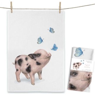 Maluu Design Geschirrtuch Piglet Sniffle Schwein Schmetterlinge