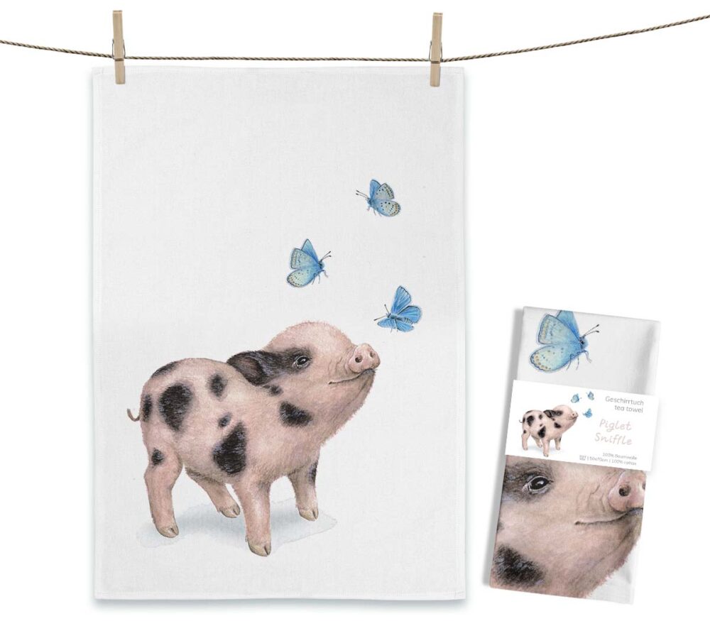 Maluu Design Geschirrtuch Piglet Sniffle Schwein Schmetterlinge