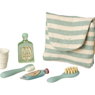 Maileg Kulturtasche mit Zahnbürsten-Set Maus Blau gestreift