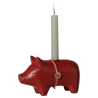 Maileg Holzkerzenhalter Schwein Klein Rot