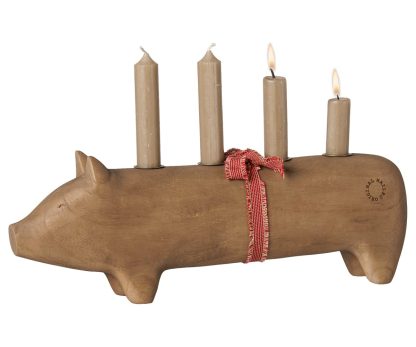 Maileg Holzkerzenhalter Schwein Advent Groß Natur