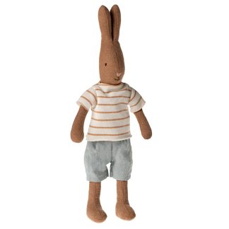 Maileg Hase Größe 1 Schokobraun mit gestreifter Bluse und Shorts