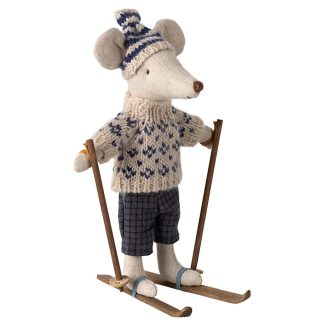 Maileg Wintermaus Papa mit Ski-Set Blau