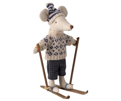 Maileg Wintermaus Papa mit Ski-Set Blau