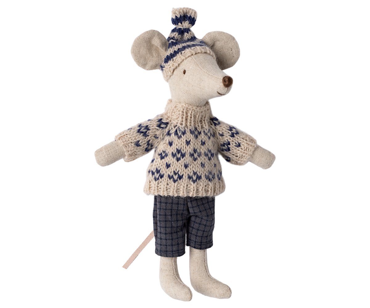 Maileg Wintermaus Papa mit Ski-Set Blau – Bild 4