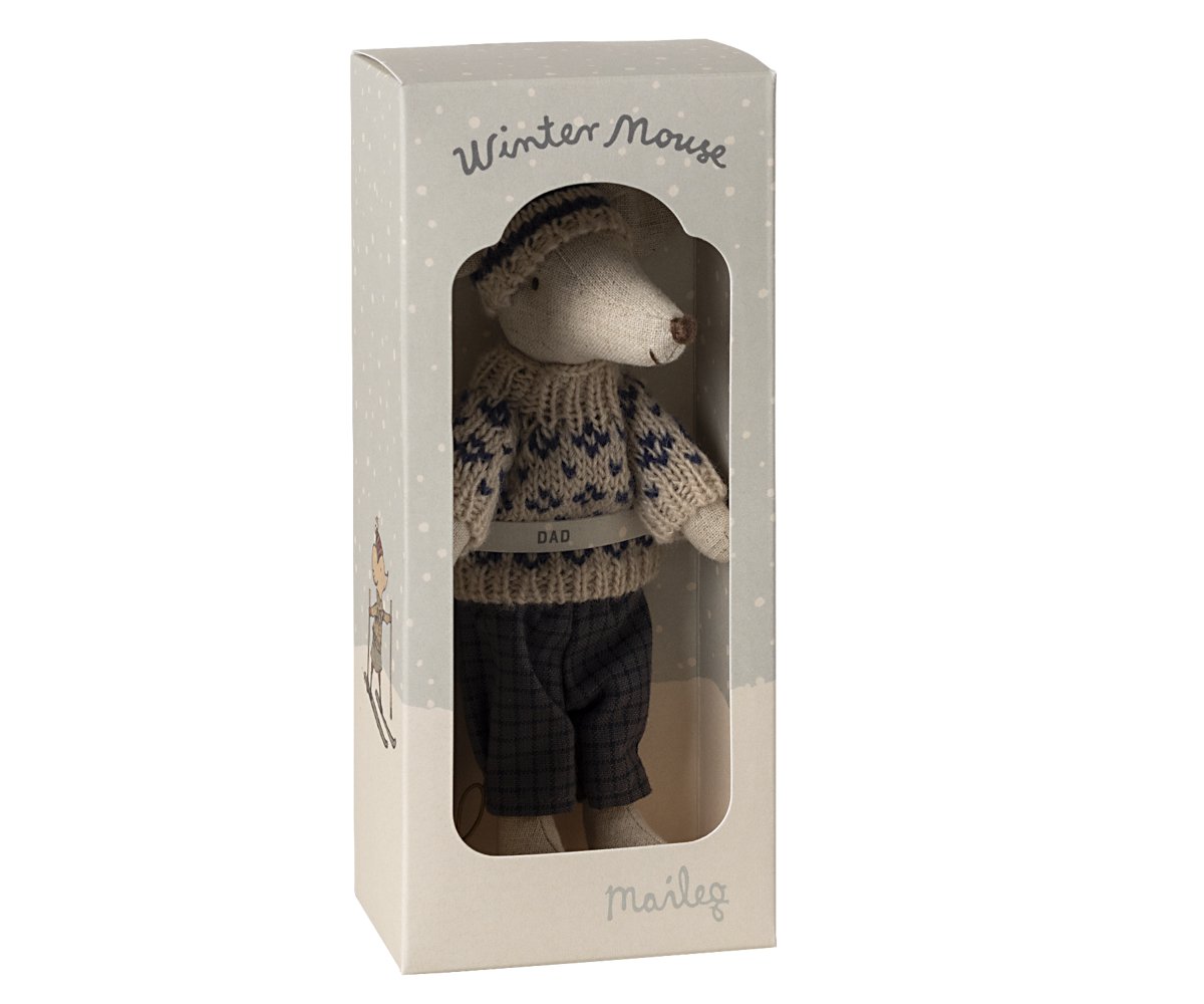 Maileg Wintermaus Papa mit Ski-Set Blau – Bild 5