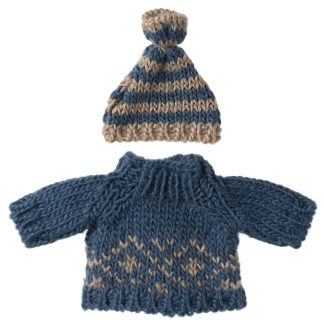 Maileg Strickpullover mit Mütze Mama und Papa Maus Blau