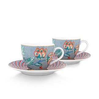 Pip Studio Flower Festival blue Espresso Cup & Saucer Espressotasse mit Untertasse – 1 2tlg. Set
