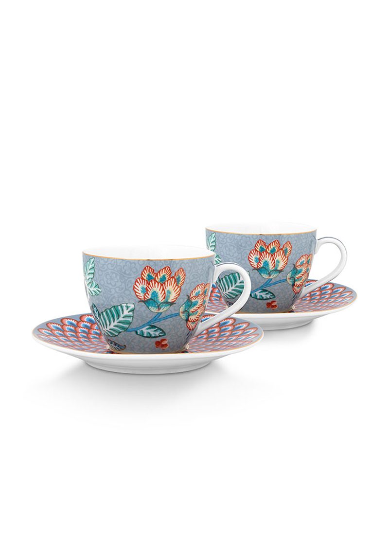 Pip Studio Flower Festival blue Espresso Cup & Saucer Espressotasse mit Untertasse – 1 2tlg. Set