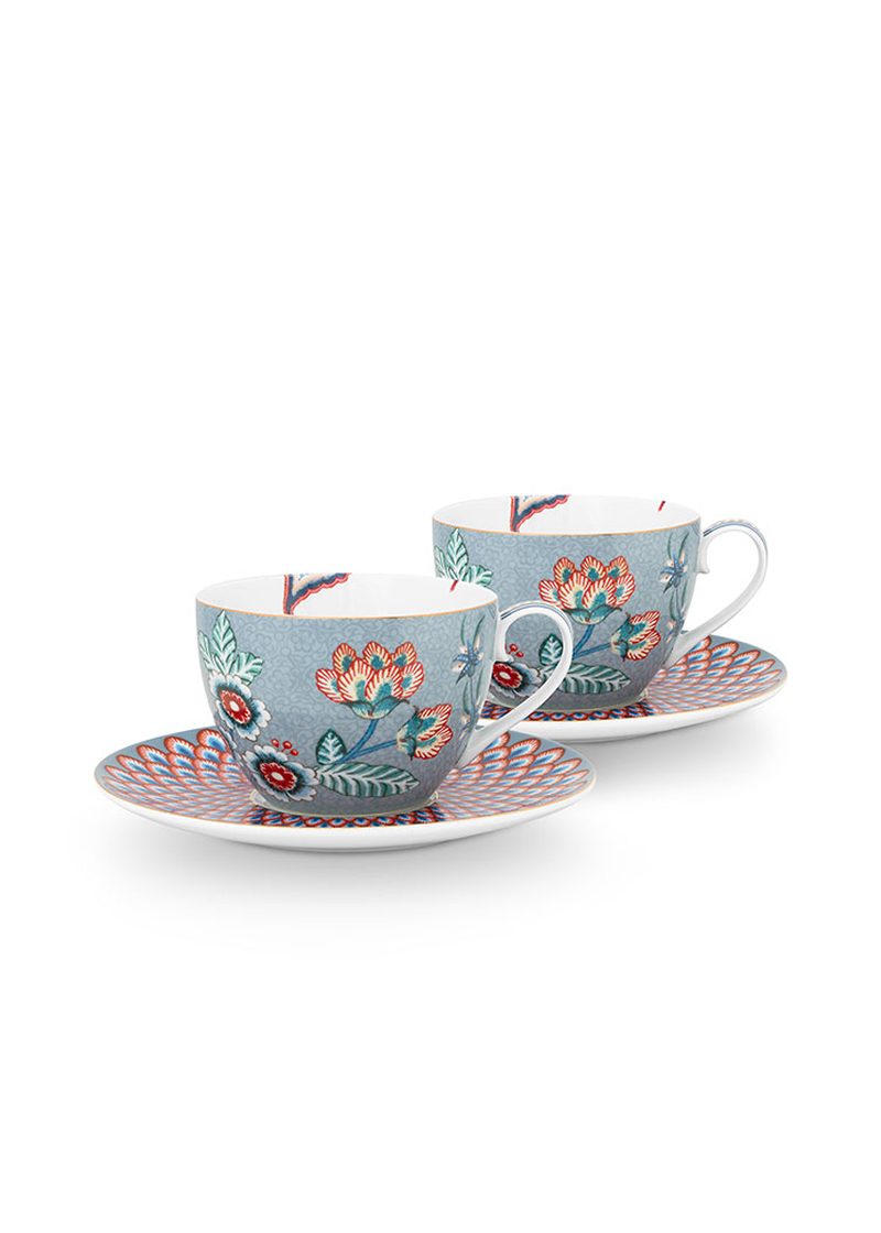 Pip Studio Flower Festival blue Mug Tasse mit Untertasse – 1 2tlg. Set