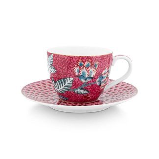 Pip Studio Flower Festival dark pink Espresso Cup & Saucer Espresso 2tlg