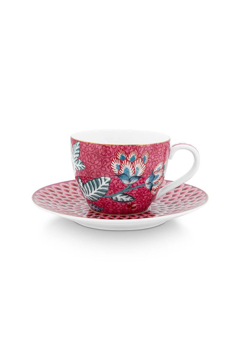 Pip Studio Flower Festival dark pink Espresso Cup & Saucer Espresso 2tlg