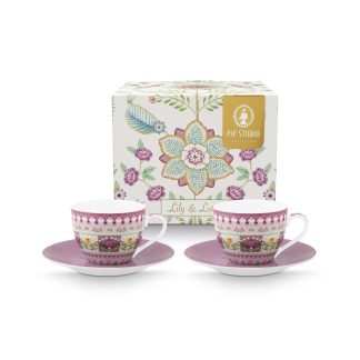 Pip Studio Lily & Lotus lila Espressotasse mit Untertasse 2tlg. Set