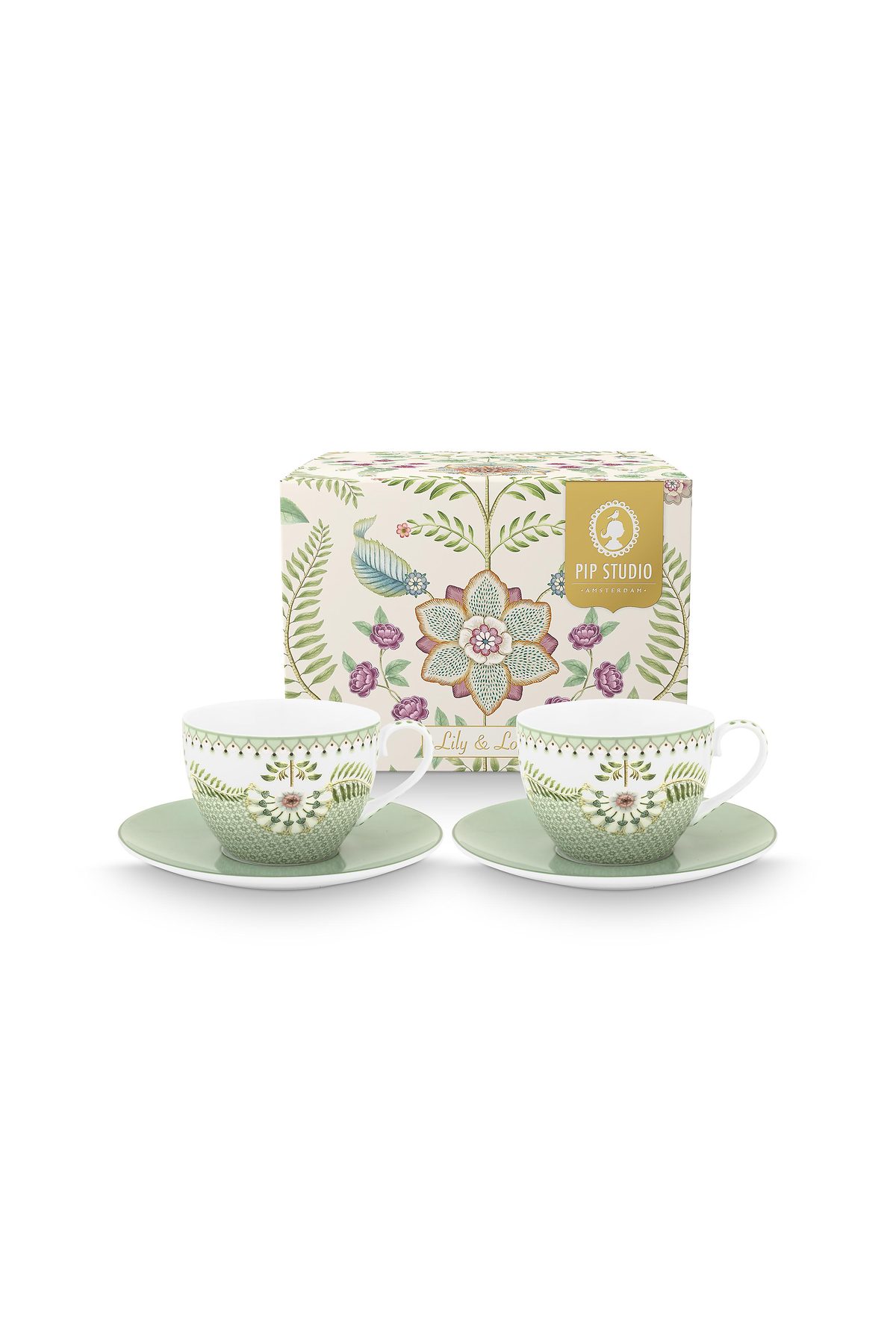Pip Studio Lily & Lotus green Tasse mit Untertasse 2tlg. Set