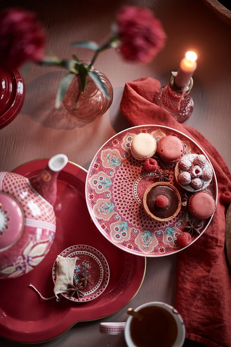 Pip Studio Flower Festival dark pink Plate Teller Tea tip – Bild 4