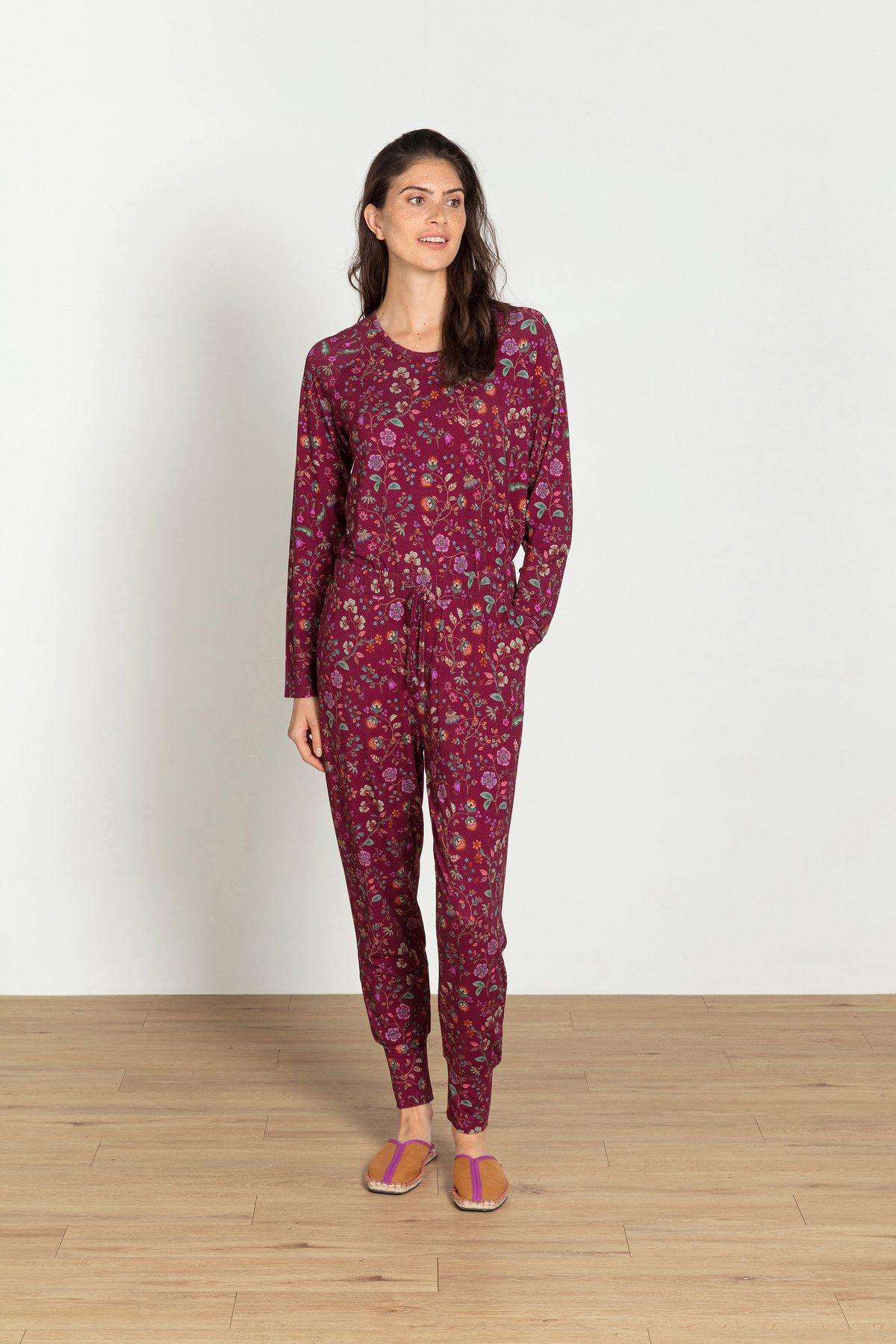 Pip Studio Bobien Loungehose Flora Bangalore Dunkelpink – Größe XS – Bild 8