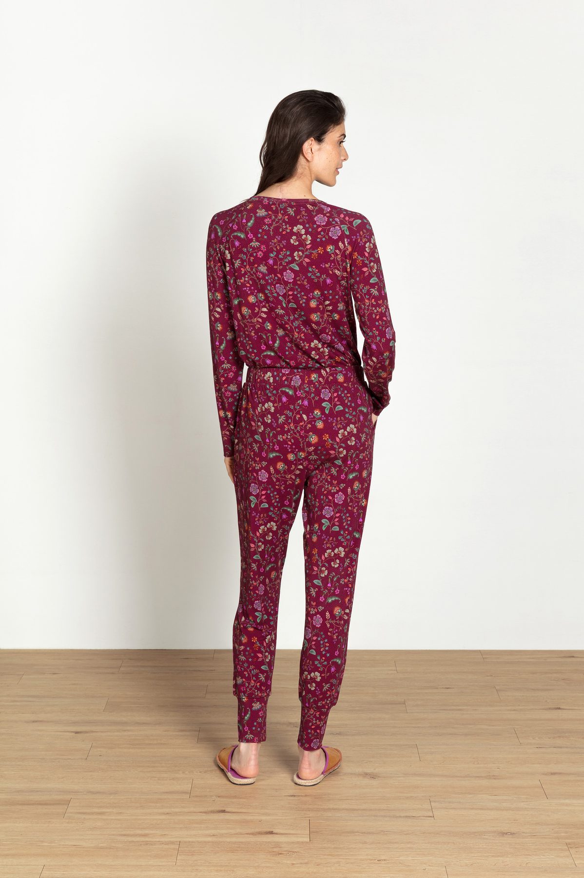 Pip Studio Bobien Loungehose Flora Bangalore Dunkelpink – Größe L – Bild 5